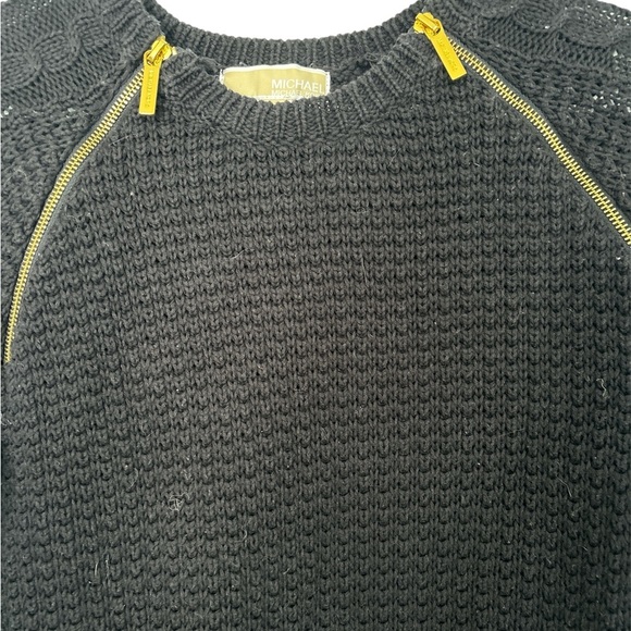 Michael Kors Navy Blue Knit Gold Zip Detail Long Sleeve Sweater Women's - Picture 2 of 5